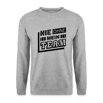 Nie ohne Team (Schriftzug) - Unisex Pullover - Weißgrau meliert - Vorne - Alina (178cm) & Michal (187cm)