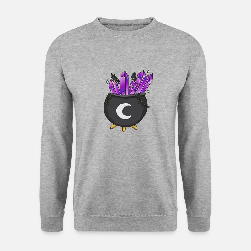 Hexenkessel mit Kristallen - Unisex Pullover - Weißgrau meliert