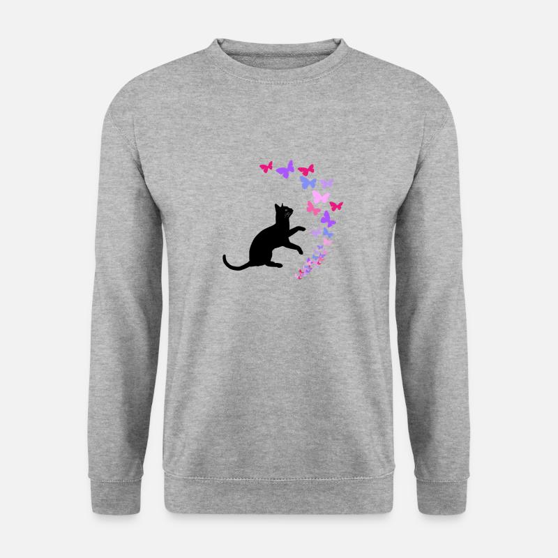 Chat noir et conception de papillons colorés - Sweat-shirt Unisexe - gris chiné