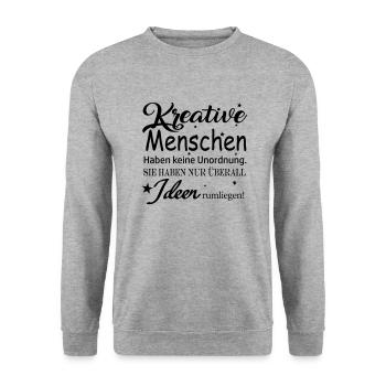 Kreative Menschen haben keine Unordnung - Unisex Pullover - Weißgrau meliert - Vorne - Alina (178cm) & Michal (187cm)