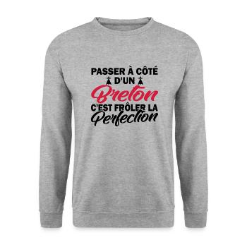 breton perfection - cadeau humour breton - Sweat-shirt Unisexe - gris chiné - Devant - Alina (178cm) & Michal (187cm)