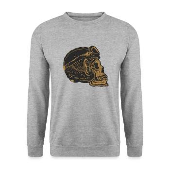 tete de mort crane skull casque motard aile roue - Sweat-shirt Unisexe - gris chiné - Devant - Alina (178cm) & Michal (187cm)