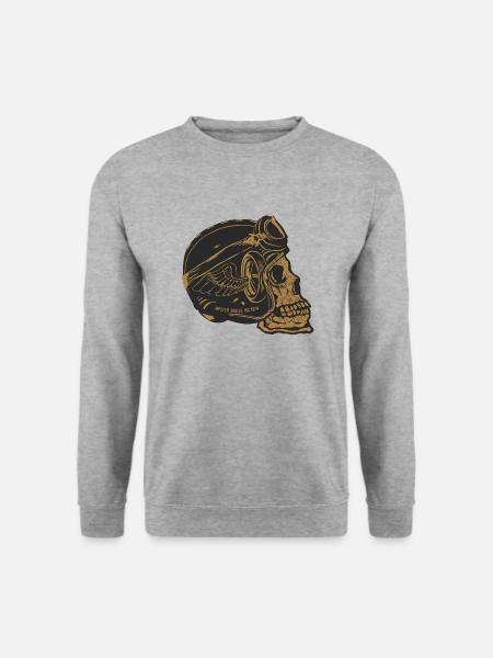 Totenkopf Kopf Krabben Kopfkopf Motorradfahrer Flügel Rad - Unisex Pullover - Weißgrau meliert