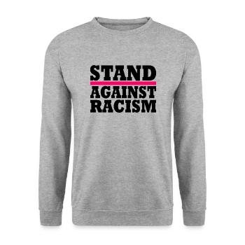 Stand against racism - Unisex Pullover - Weißgrau meliert - Vorne - Alina (178cm) & Michal (187cm)