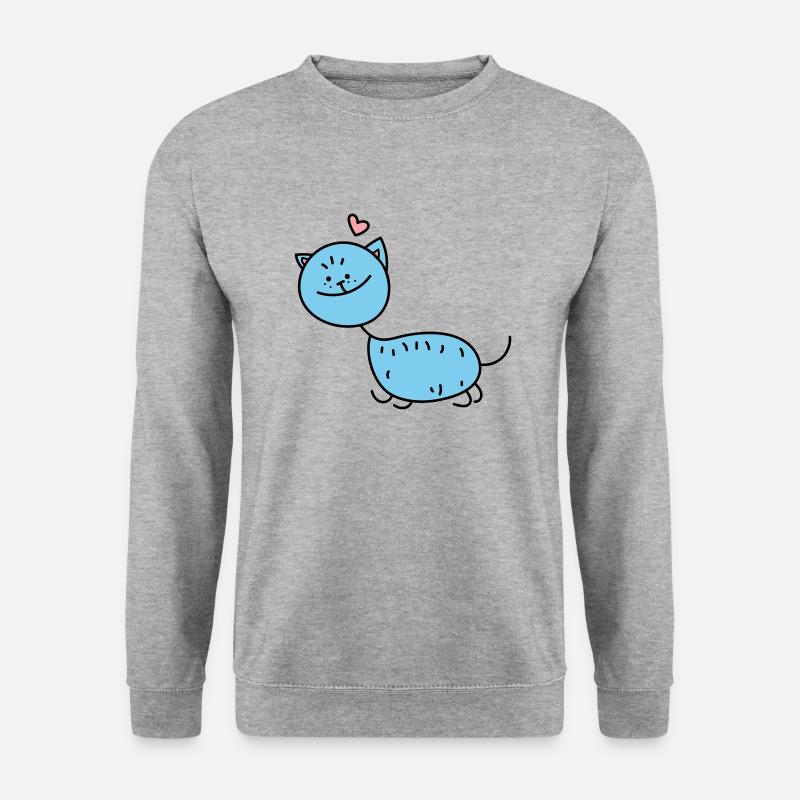 Strichmännchen Katze (b) - Unisex Pullover - Weißgrau meliert