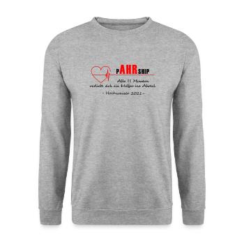 We AHR together | Ahrtal Hochwasser SolidAHRität - Unisex Pullover - Weißgrau meliert - Vorne - Alina (178cm) & Michal (187cm)