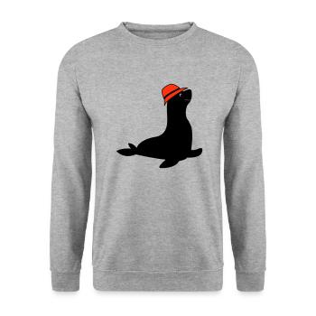 seal fishing hat - Unisex Sweatshirt - salt & pepper - Front - Alina (178cm) & Michal (187cm)