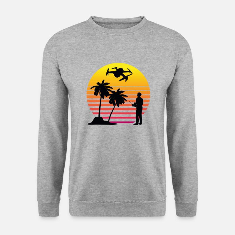 Drohne Pilot Sonne Palmen Sommer - Unisex Pullover - Weißgrau meliert