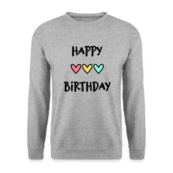 JAHRESTAG. ALLES GUTE ZUM GEBURTSTAG!. ALLES GUTE ZUM GEBURTSTAG!. - Unisex Pullover - Weißgrau meliert - Vorne - Alina (178cm) & Michal (187cm)