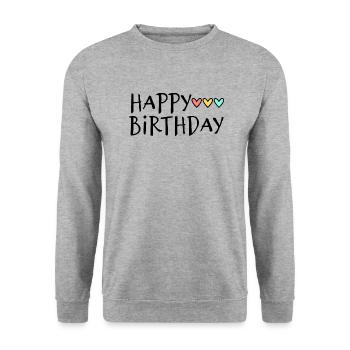 JAHRESTAG. ALLES GUTE ZUM GEBURTSTAG!. ALLES GUTE ZUM GEBURTSTAG!. - Unisex Pullover - Weißgrau meliert - Vorne - Alina (178cm) & Michal (187cm)