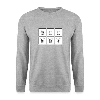 Happiness | Periodic Table of Elements - Unisex Sweatshirt - salt & pepper - Front - Alina (178cm) & Michal (187cm)