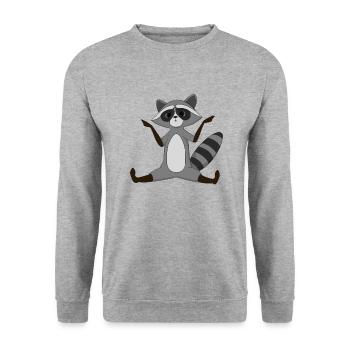 Waschbär Yoga Geschenkidee - Unisex Pullover - Weißgrau meliert - Vorne - Alina (178cm) & Michal (187cm)