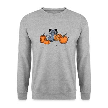 Midnight Cat - Unisex Pullover - Weißgrau meliert - Vorne - Alina (178cm) & Michal (187cm)