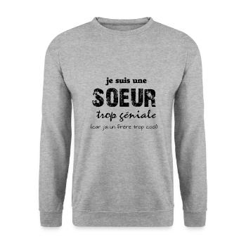 je suis une soeur trop géniale - Sweat-shirt Unisexe - gris chiné - Devant - Alina (178cm) & Michal (187cm)