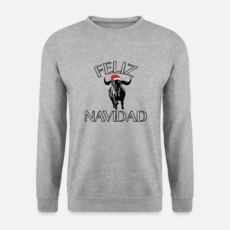 Weihnachten Stier mit Weihnachtsmütze - Unisex Pullover - Weißgrau meliert