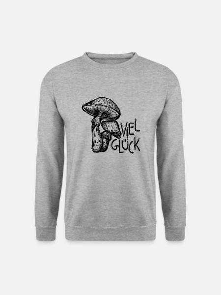 Fliegenpilze Illustration Viel Glück - Unisex Pullover - Weißgrau meliert