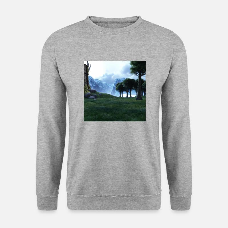 Wunderschöne Berglandschaft im Nebel - Unisex Pullover - Weißgrau meliert