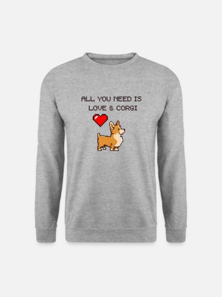 ALLES, WAS SIE BRAUCHEN, IST LIEBE & CORGI - Unisex Pullover - Weißgrau meliert