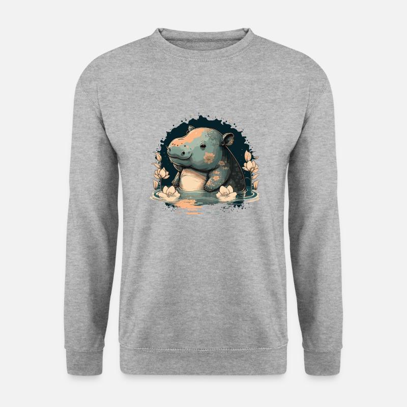 Nilpferd 6 - Unisex Pullover - Weißgrau meliert