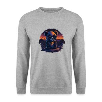 SÜßER PANDABÄR RETRO DESIGN - Unisex Pullover - Weißgrau meliert - Vorne - Alina (178cm) & Michal (187cm)