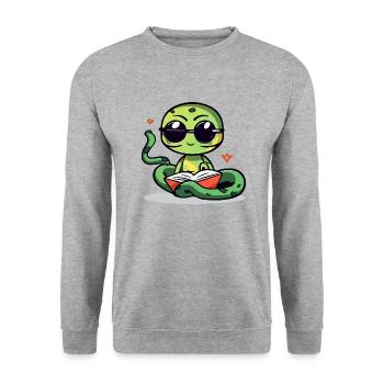 Loko die Schlange - Unisex Pullover - Weißgrau meliert - Vorne - Alina (178cm) & Michal (187cm)