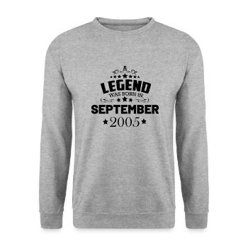 Une légende est née en septembre 2005 - Sweat-shirt Unisexe - gris chiné - Devant - Alina (178cm) & Michal (187cm)