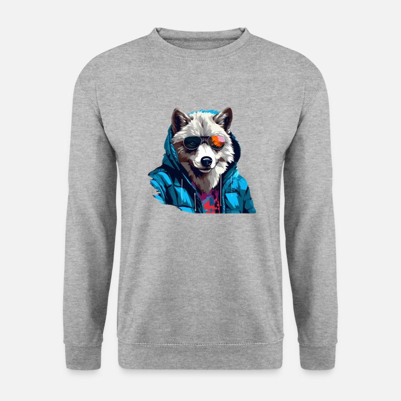 Streetstyle Polarwolf | Wolfsliebhaber - Unisex Pullover - Weißgrau meliert
