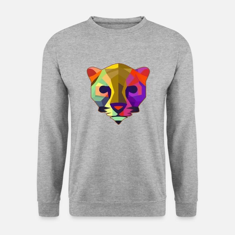 Mehrfarbiger stilisierter Panther - Unisex Pullover - Weißgrau meliert