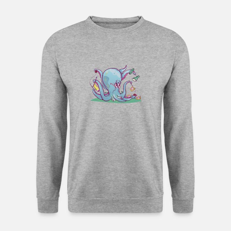 Niedlicher Oktopus häkeln - Unisex Pullover - Weißgrau meliert