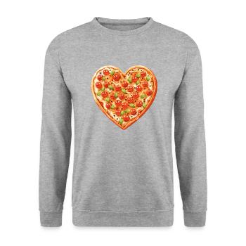 Love Pizza - Ich Liebe Pizza - Unisex Pullover - Weißgrau meliert - Vorne - Alina (178cm) & Michal (187cm)