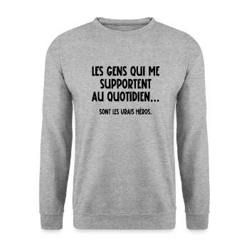 les gens qui me supportent au quotidien - Sweat-shirt Unisexe - gris chiné - Devant - Alina (178cm) & Michal (187cm)