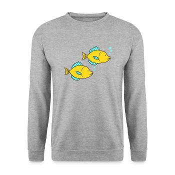 fische comic - Unisex Pullover - Weißgrau meliert - Vorne - Alina (178cm) & Michal (187cm)