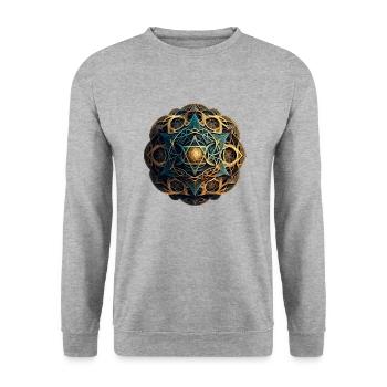 Strahlenmandala - Unisex Pullover - Weißgrau meliert - Vorne - Alina (178cm) & Michal (187cm)