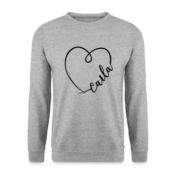 Carla Name Calligraphy Heart - Unisex Sweatshirt - salt & pepper - Front - Alina (178cm) & Michal (187cm)