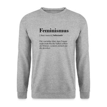 Feminismus Definition Design - Unisex Pullover - Weißgrau meliert - Vorne - Alina (178cm) & Michal (187cm)