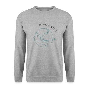Weltweit reisen - Unisex Pullover - Weißgrau meliert - Vorne - Alina (178cm) & Michal (187cm)