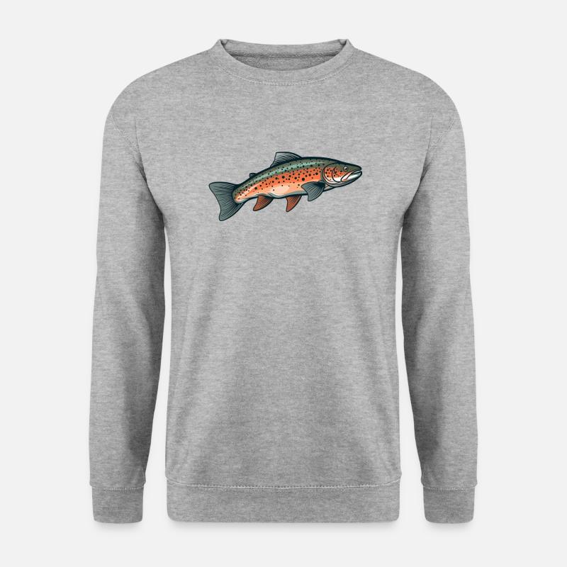 Bachforelle / Brown Trout / Trout / River Trout - Unisex Pullover - Weißgrau meliert