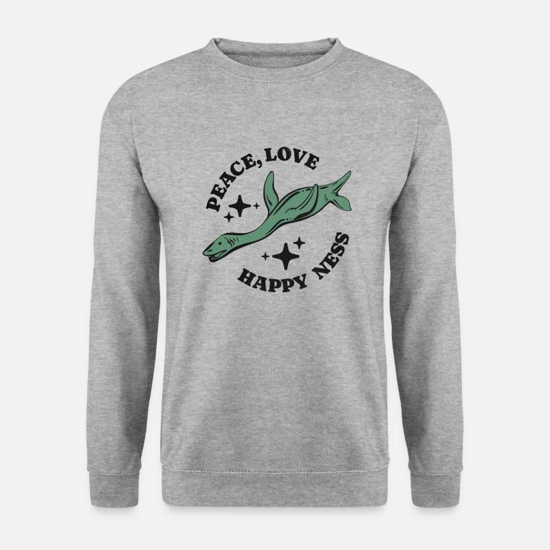 Peace Love Happy Ness Nessi - Unisex Pullover - Weißgrau meliert