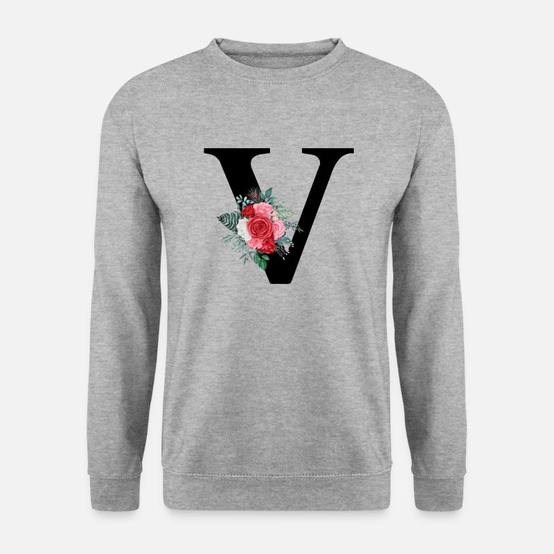 Roter floraler V-Buchstabe - Unisex Pullover - Weißgrau meliert