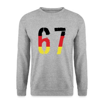 67 Zahl Deutschland Trikot - Unisex Pullover - Weißgrau meliert - Vorne - Alina (178cm) & Michal (187cm)