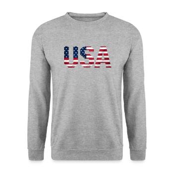 USA T-Shirt - Buchstaben der amerikanischen Flagge - Unisex Pullover - Weißgrau meliert - Vorne - Alina (178cm) & Michal (187cm)