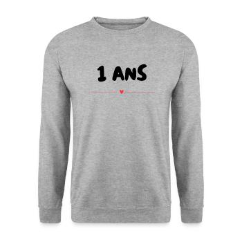 1. 1 year. 1st ANNIVERSARY. 1 YEAR ANNIVERSARY ANNIVERSARY. ANNI - Unisex Sweatshirt - salt & pepper - Front - Alina (178cm) & Michal (187cm)