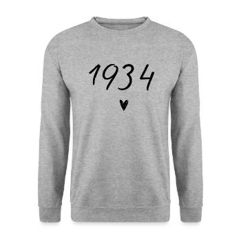 1934 Heart Birthday - Unisex Sweatshirt - salt & pepper - Front - Alina (178cm) & Michal (187cm)