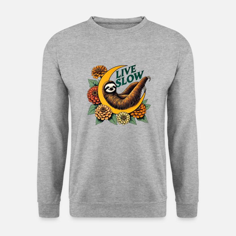 Lebe Slow Sloth - Unisex Pullover - Weißgrau meliert