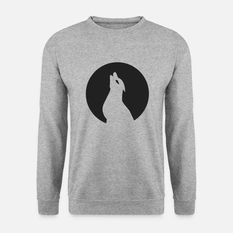 Wolf mit Mond - Unisex Pullover - Weißgrau meliert