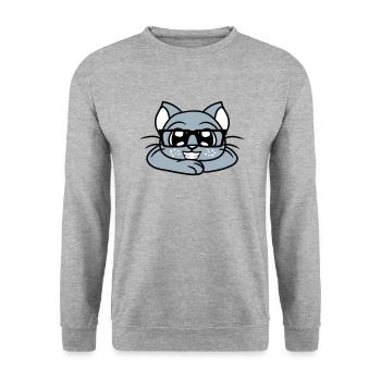 Schlaue Nerd Katze Hornbrille Geek Kätzchen Brille - Unisex Pullover - Weißgrau meliert - Vorne - Alina (178cm) & Michal (187cm)