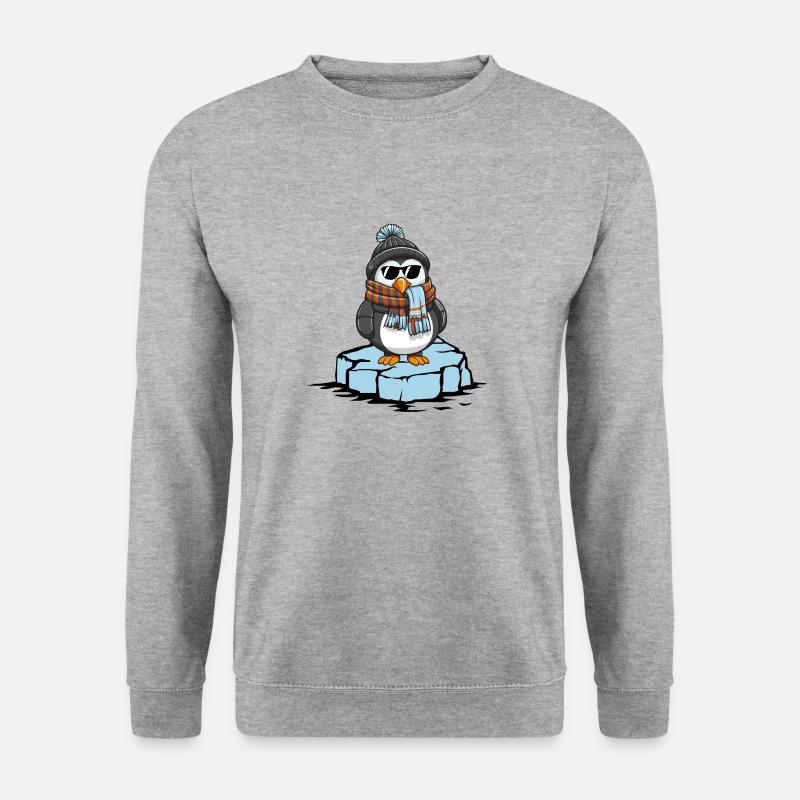 pinguin comic winter - Unisex Pullover - Weißgrau meliert