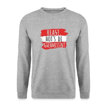 Österreich Dialekt Gschmissn - Unisex Pullover - Weißgrau meliert - Vorne - Alina (178cm) & Michal (187cm)