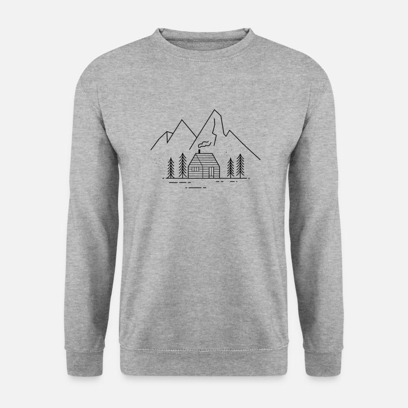 Berge mit Berghütte - Unisex Pullover - Weißgrau meliert