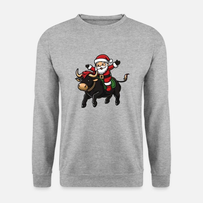 Stier Weihnachtsmann Cartoon - Unisex Pullover - Weißgrau meliert